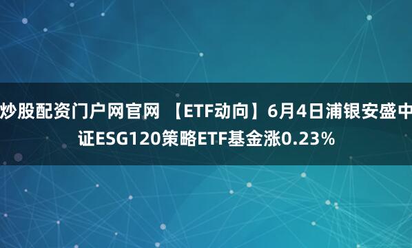 炒股配资门户网官网 【ETF动向】6月4日浦银安盛中证ESG120策略ETF基金涨0.23%