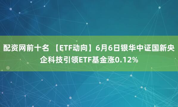 配资网前十名 【ETF动向】6月6日银华中证国新央企科技引领ETF基金涨0.12%